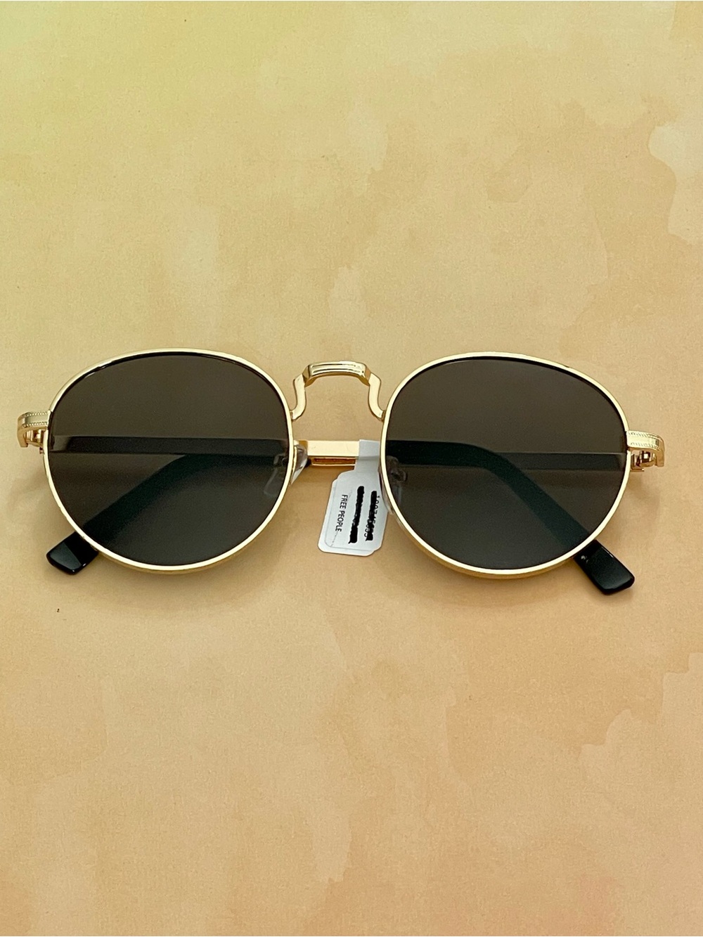 Free People Round Textured Metal Frame Sunglasses in Gold with Black Lenses - Picture 6 of 14
